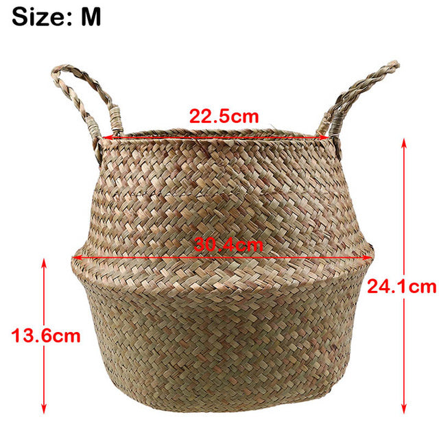 S/M/L Seagrass Wickerwork Basket Rattan Foldable Hanging Flower Pot Planter Woven Dirty Laundry Hamper Storage Basket Home Decor