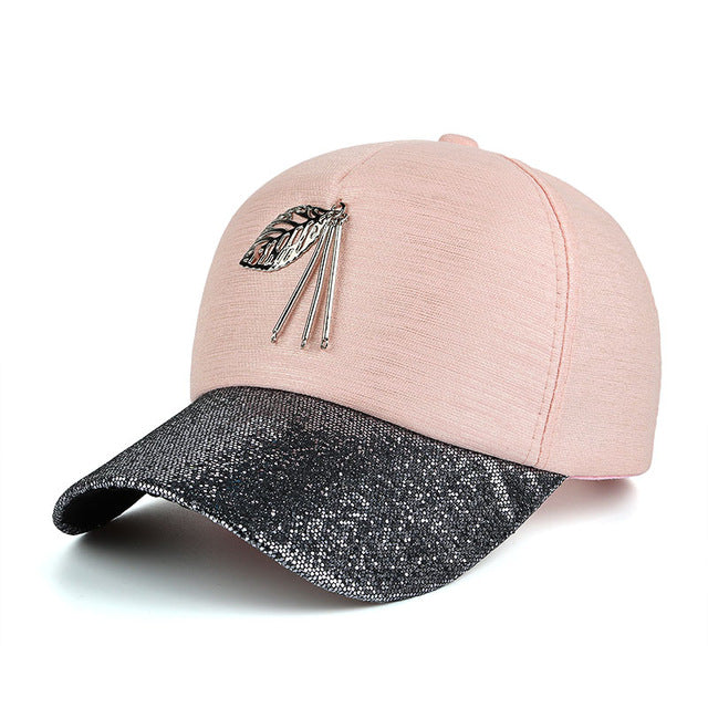 JOYMAYhigh quality fashion women snapback cap metal leaf  bling visor baseball cap  B423