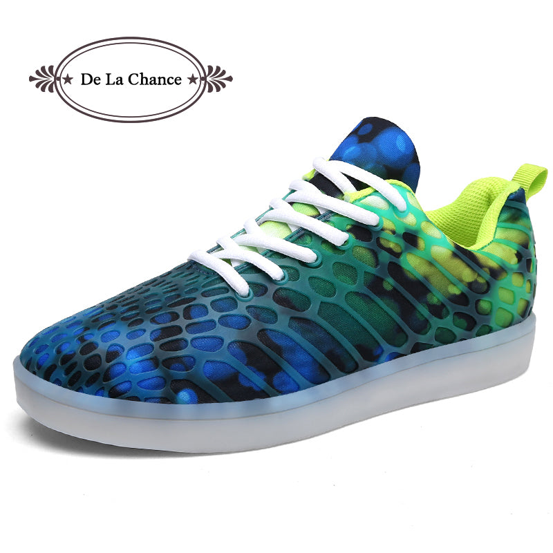 DE LA CHANCE Casual Men Shoes Fashion LED Lighted Up Glowing Shoes Adult Unisex Colorful Luminous Flash Shoe Zapatos Hombre