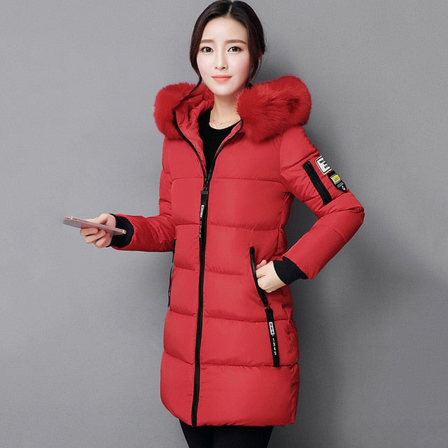 New Fashion Women Winter Jacket With Fur collar Warm Hooded Female Womens Winter Coat Long Parka Outwear Camperas