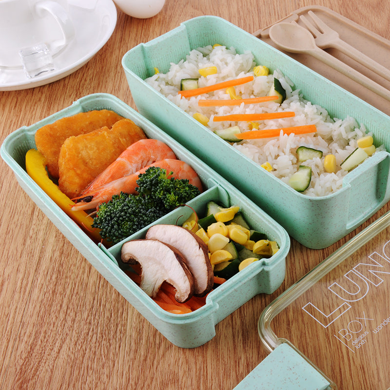 Healthy 3-Layer Wheat Straw Microwaveable Bento Lunchbox