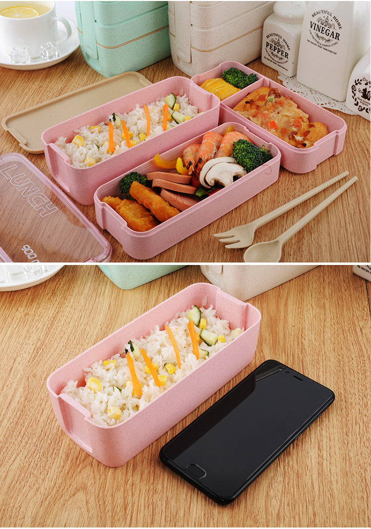 Healthy 3-Layer Wheat Straw Microwaveable Bento Lunchbox