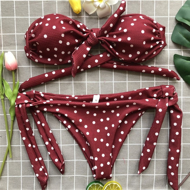 Women's Polka Dot Strapless Bikini Swimsuit