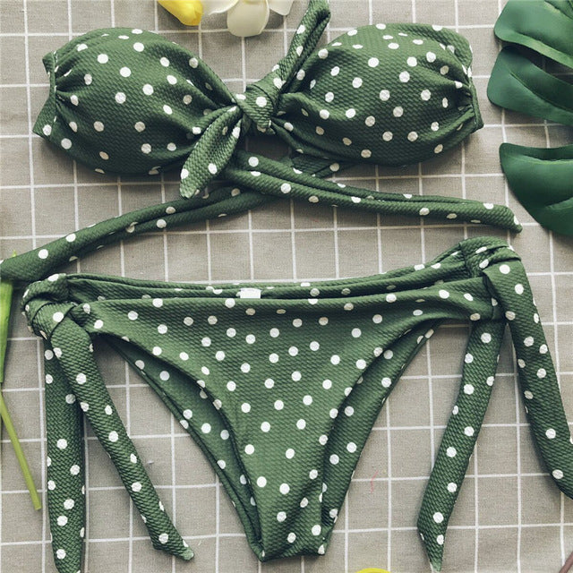 Women's Polka Dot Strapless Bikini Swimsuit