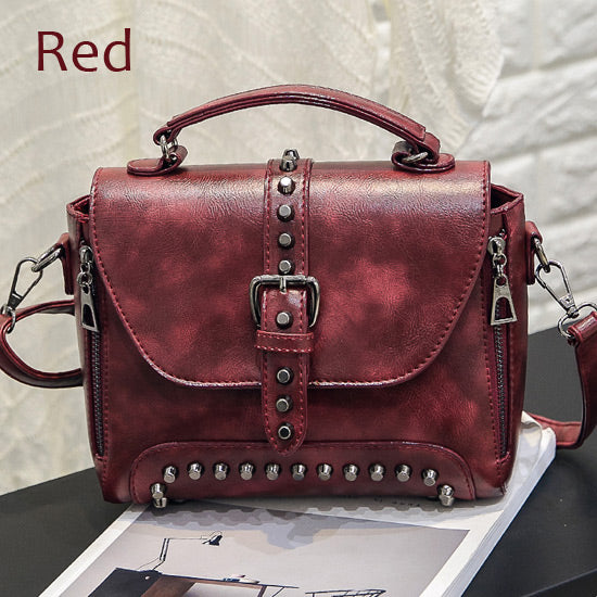 Women's Vintage Leather Small Rivet Messenger Bag