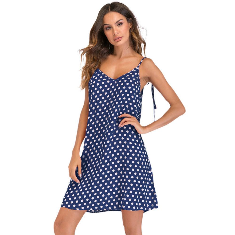 Women's Polka Dot Print V Neck Sleeveless Dress