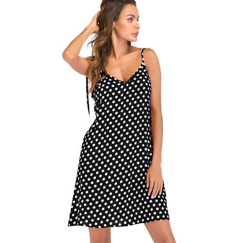 Women's Polka Dot Print V Neck Sleeveless Dress