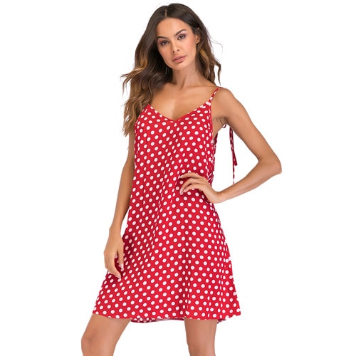 Women's Polka Dot Print V Neck Sleeveless Dress