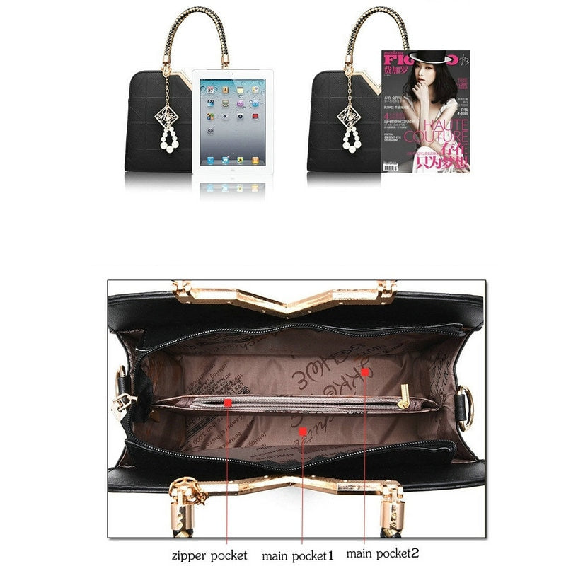 Women's Gold Trim Leather Pearl Charmed Handbag