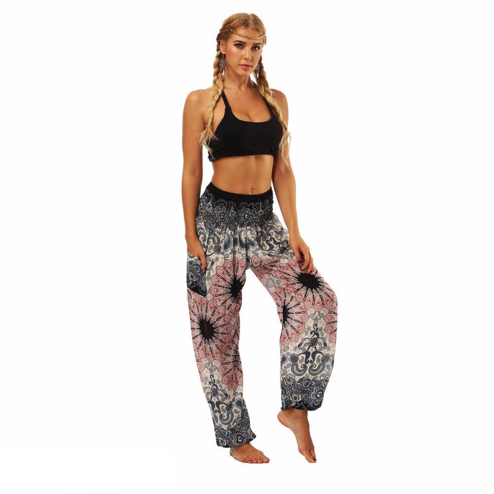 Women's High Waist Flower Printed Loose Yoga Pants