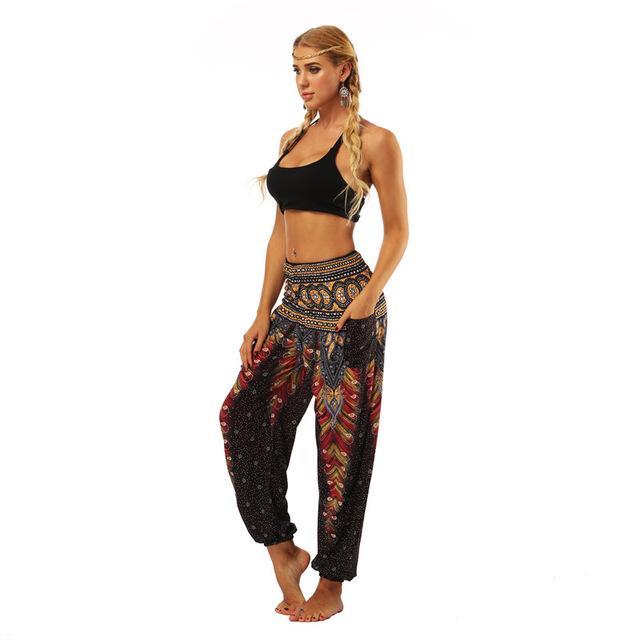 Women's High Waist Flower Printed Loose Yoga Pants