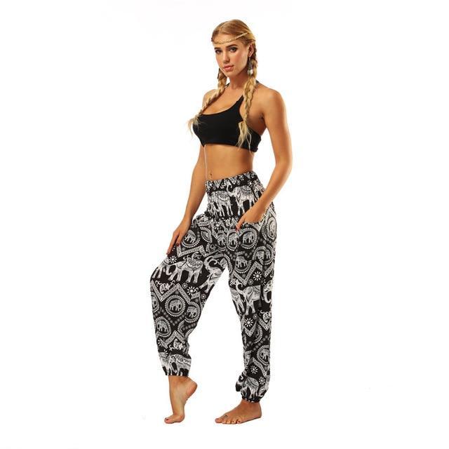 Women's High Waist Flower Printed Loose Yoga Pants