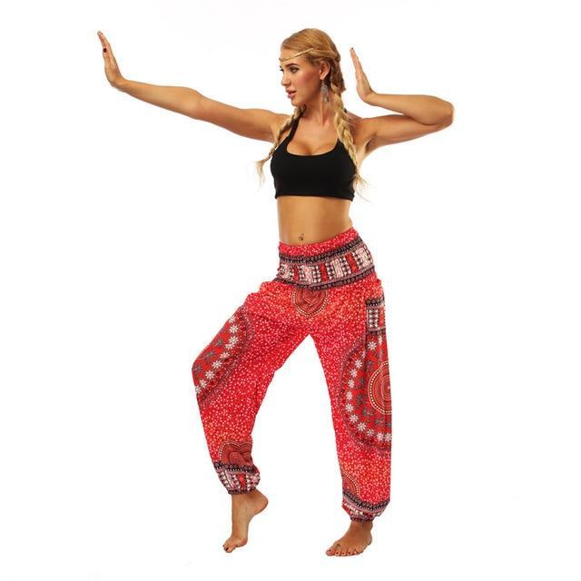 Women's High Waist Flower Printed Loose Yoga Pants