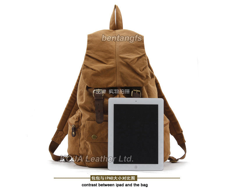 Fashion Vintage Leather military Canvas backpack Men's backpack school bag drawstring backpack women bagpack male rucksack