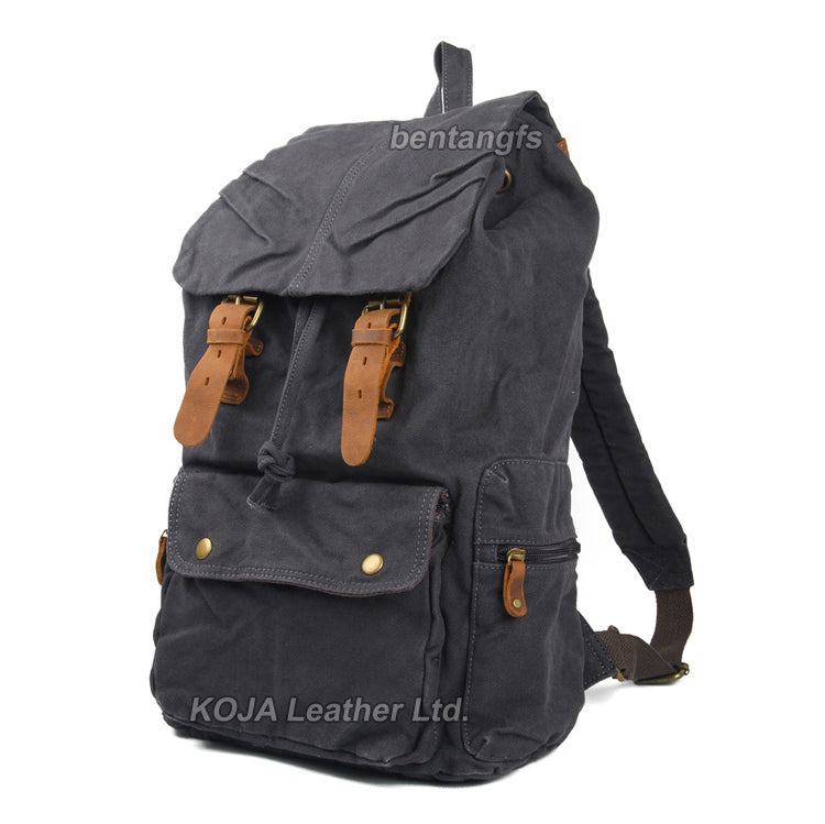 Fashion Vintage Leather military Canvas backpack Men's backpack school bag drawstring backpack women bagpack male rucksack