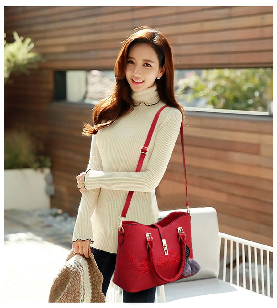 3 Piece: Luxurious Rose Leather Messenger Bag Set
