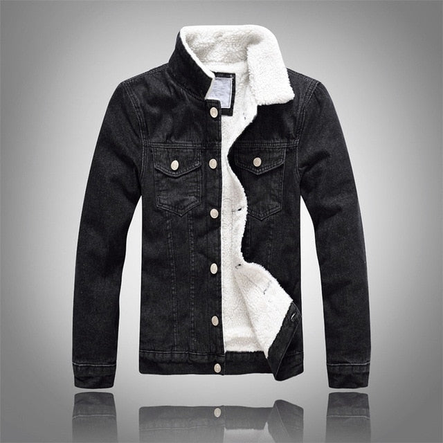 Men's Denim Plush Lined Layered Winter Jacket