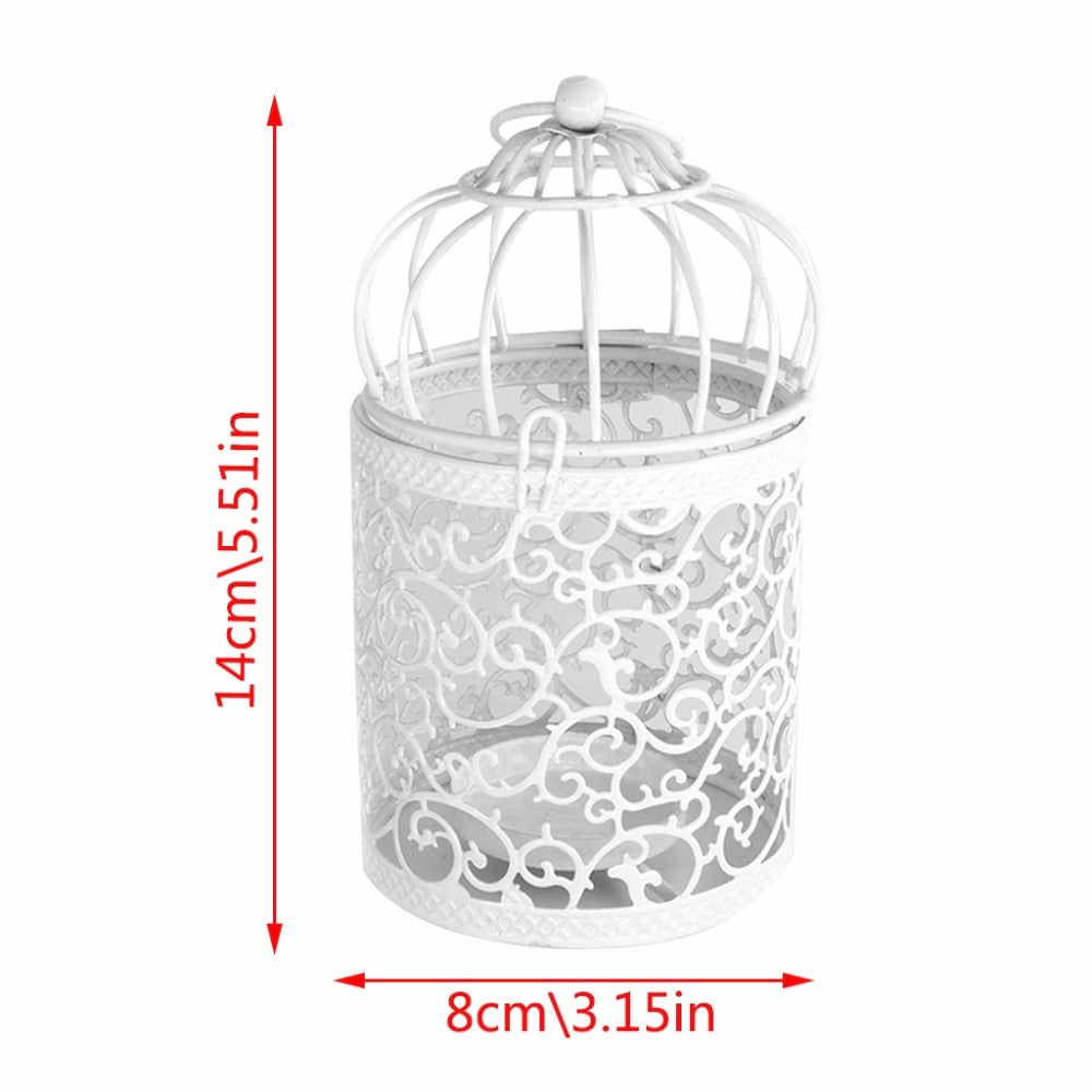 1PC White Hollow Holder Candlestick Tealight Hanging Lantern Bird Cage Vintage Wrought New