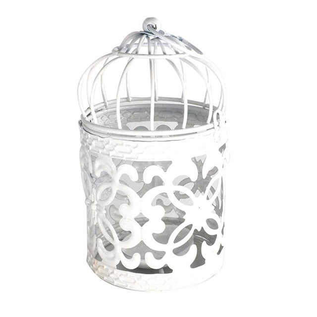 1PC White Hollow Holder Candlestick Tealight Hanging Lantern Bird Cage Vintage Wrought New