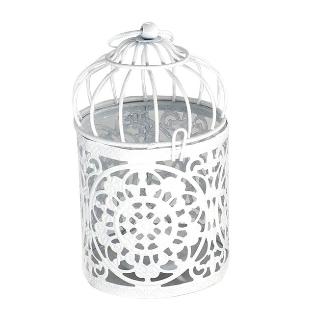 1PC White Hollow Holder Candlestick Tealight Hanging Lantern Bird Cage Vintage Wrought New