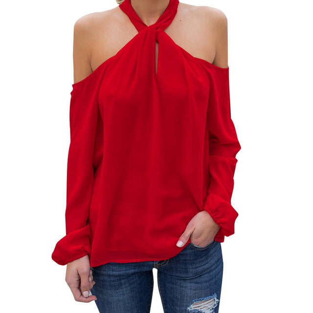 Womens blouse Long Sleeve Off The Shoulder Chiffon