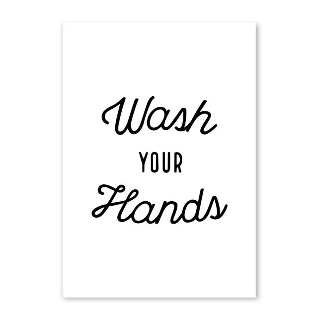 Wash Your Hands Black And White Poster And Print Washroom Decor Letter Modern Canvas Painting Wall Art Wall Picture For Bathroom