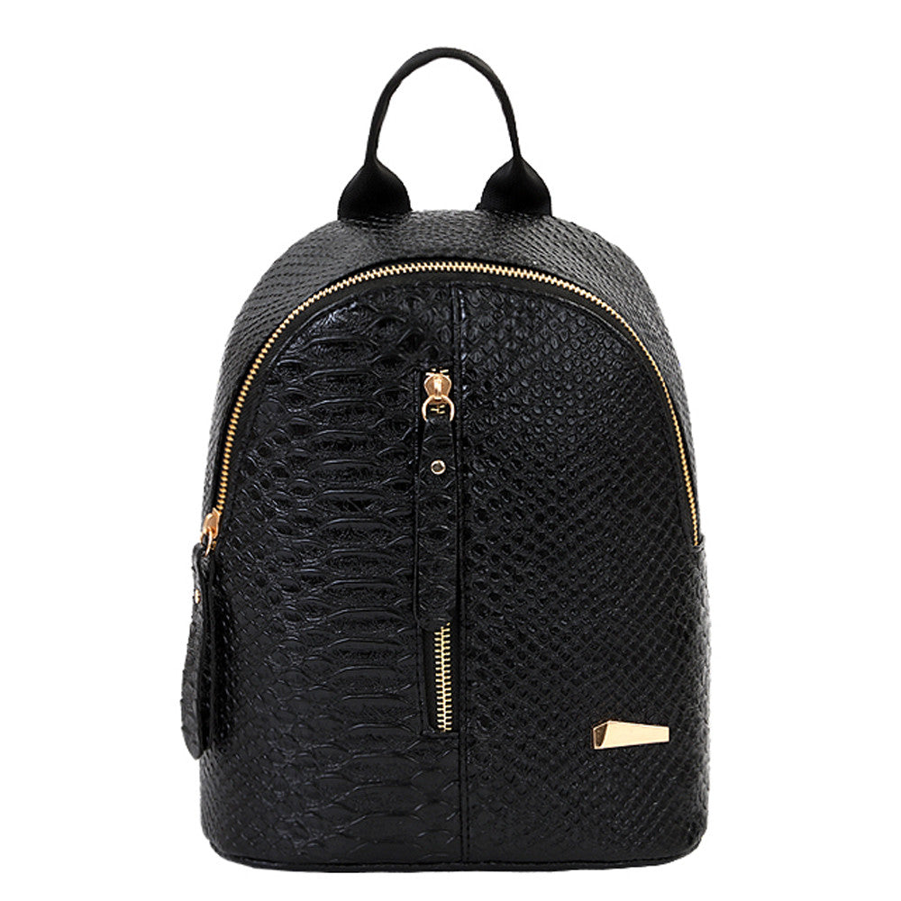 Classic Black Leather Snake Skin School Backpack