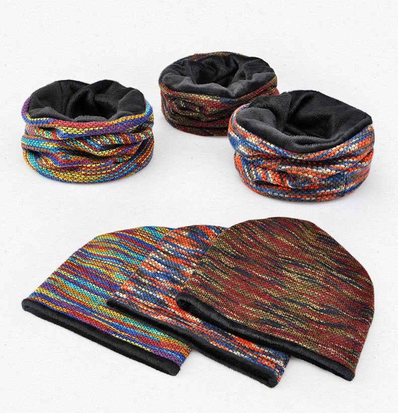 Colorful Winter Velvet Beanie Scarf