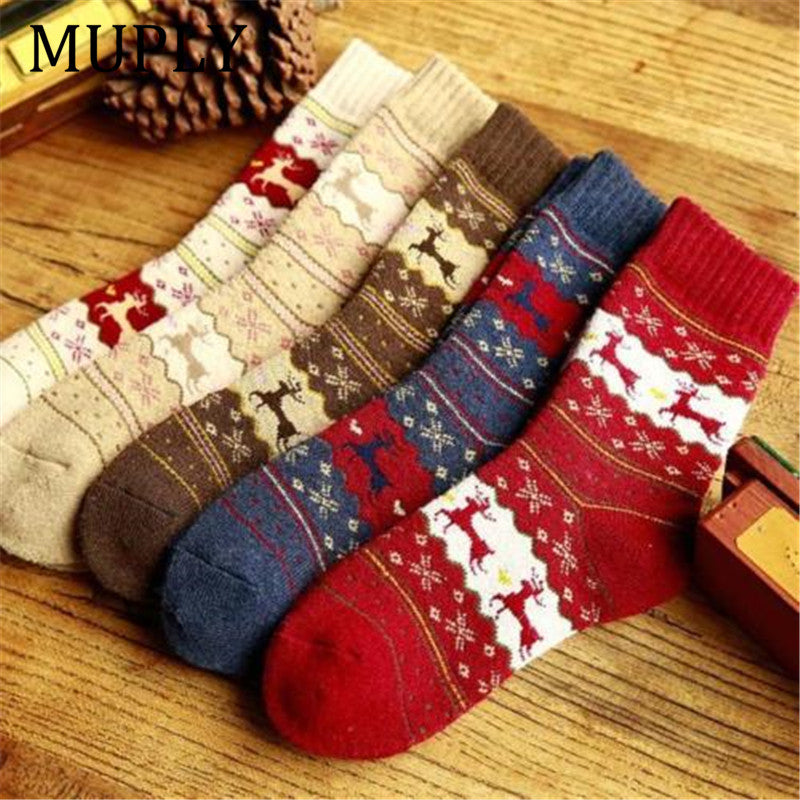 Women's Warm Mid-Calf Wool Christmas Socks