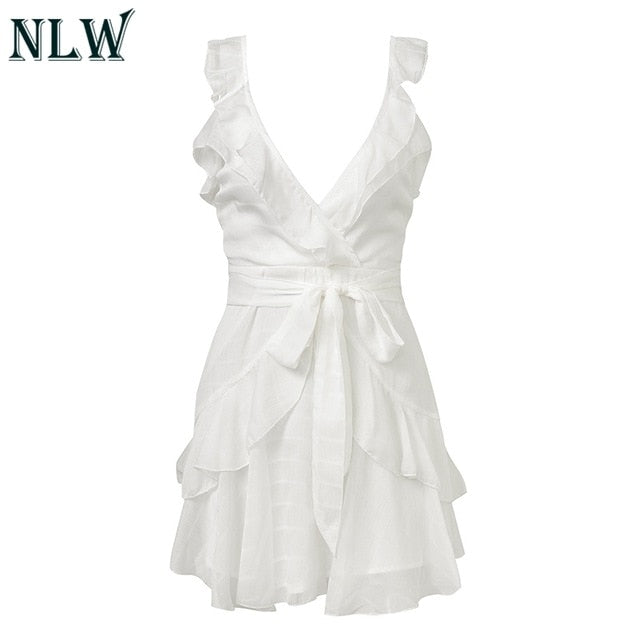 Women's V-Neck Ruffled Flare Beach Dress