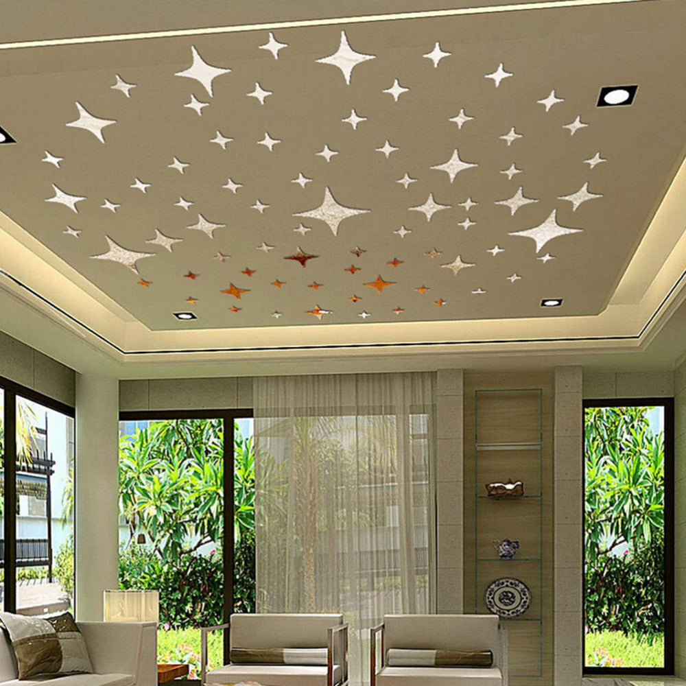 DIY 3D Mirrored Ceiling Stars Set - 50 Pieces