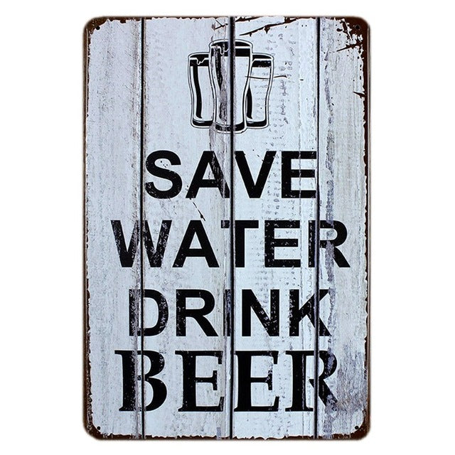 SAVE WATER DRINK BEER Tin Sign Vintage Metal