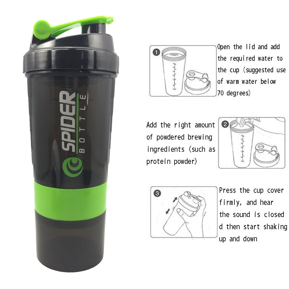 Pro Sport Protein Shaker Water Bottle with Powder and Pill Compartments