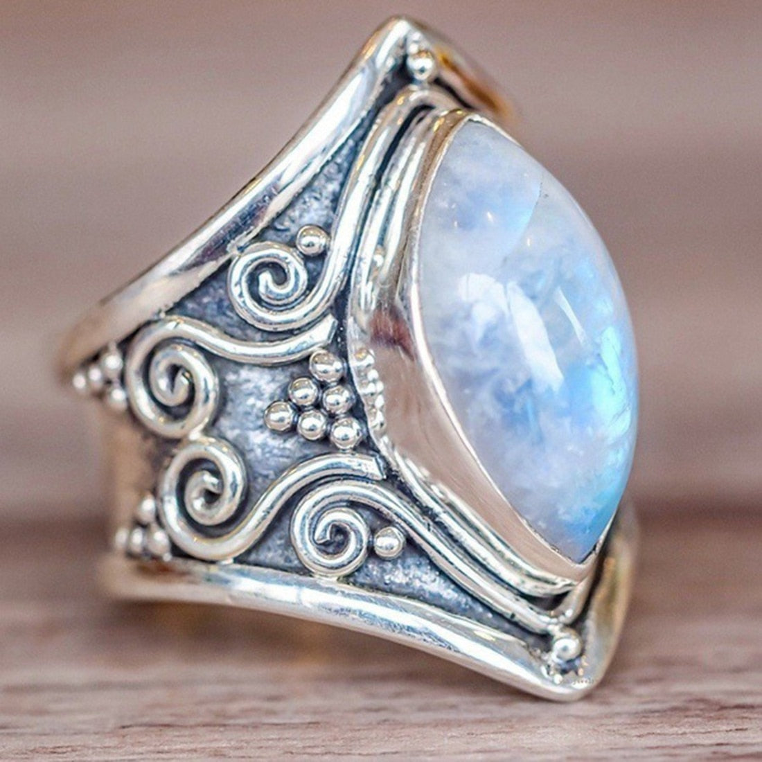 Women's Vintage Silver Bohemian Big Stone Ring
