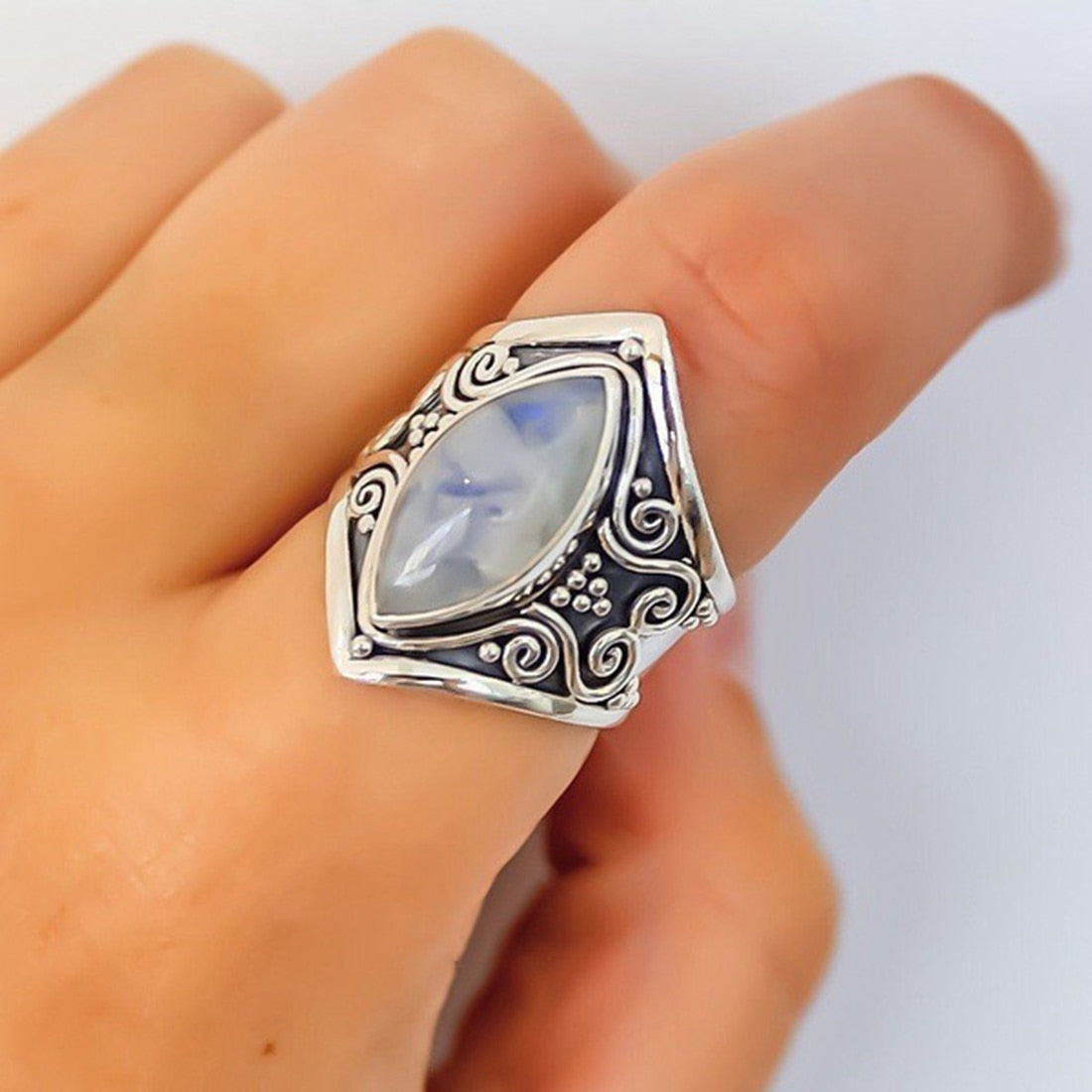 Women's Vintage Silver Bohemian Big Stone Ring