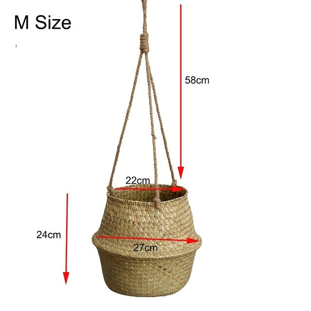 S/M/L Seagrass Wickerwork Basket Rattan Foldable Hanging Flower Pot Planter Woven Dirty Laundry Hamper Storage Basket Home Decor