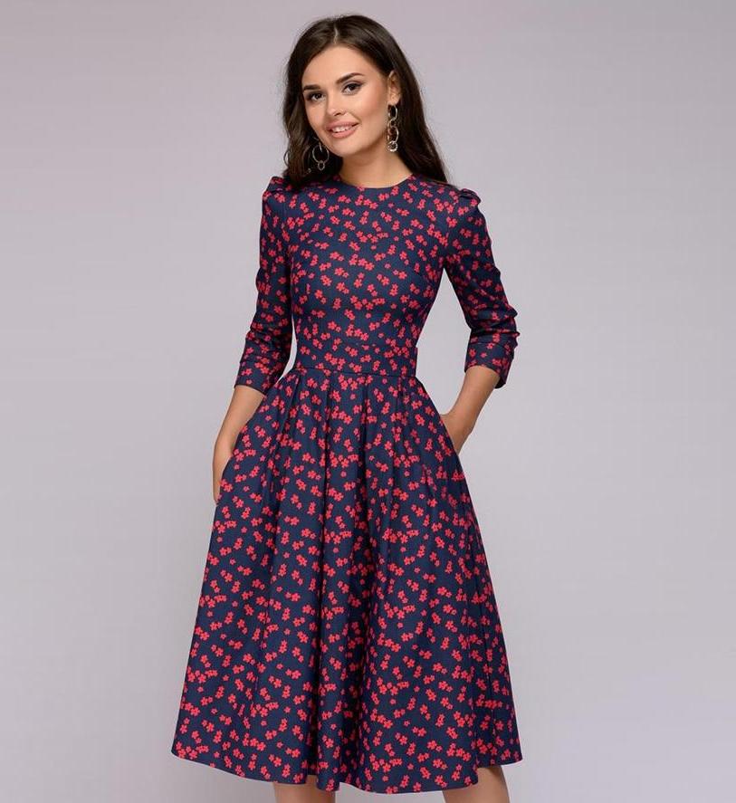 Women's Elegant A-Line Vintage Quarter Sleeve Sun Dress