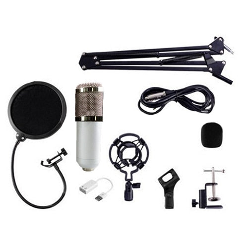 Professional Condenser Audio 3.5mm Wired BM800 Studio Microphone Vocal Recording KTV Karaoke Microphone Mic W/Stand For Computer