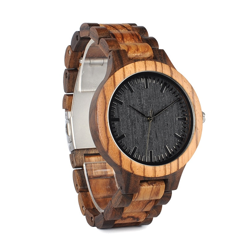 Men's Ebony Wooden Quartz Analog Wristwatch