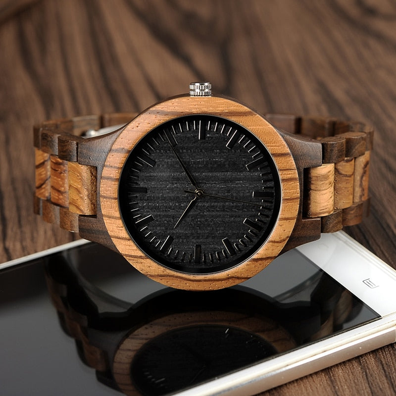 Men's Ebony Wooden Quartz Analog Wristwatch