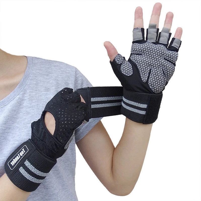Weight Lifting Gloves with Wrist Support Wraps for Men & Women Gym Crossfit Workout Training Half Finger Gloves
