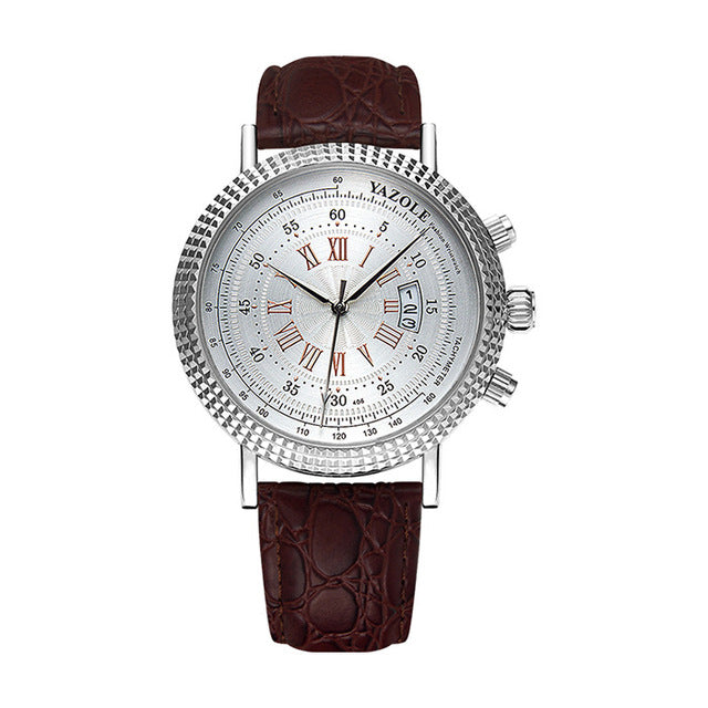 Men's Luxury Tachymeter Dial Casual Leather Quartz Watch