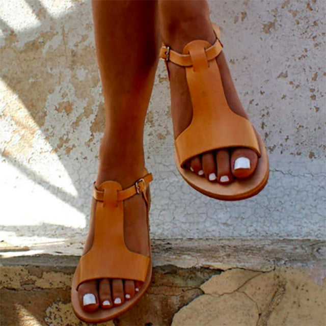 Women Soft Leather Gladiator Flat Sandals