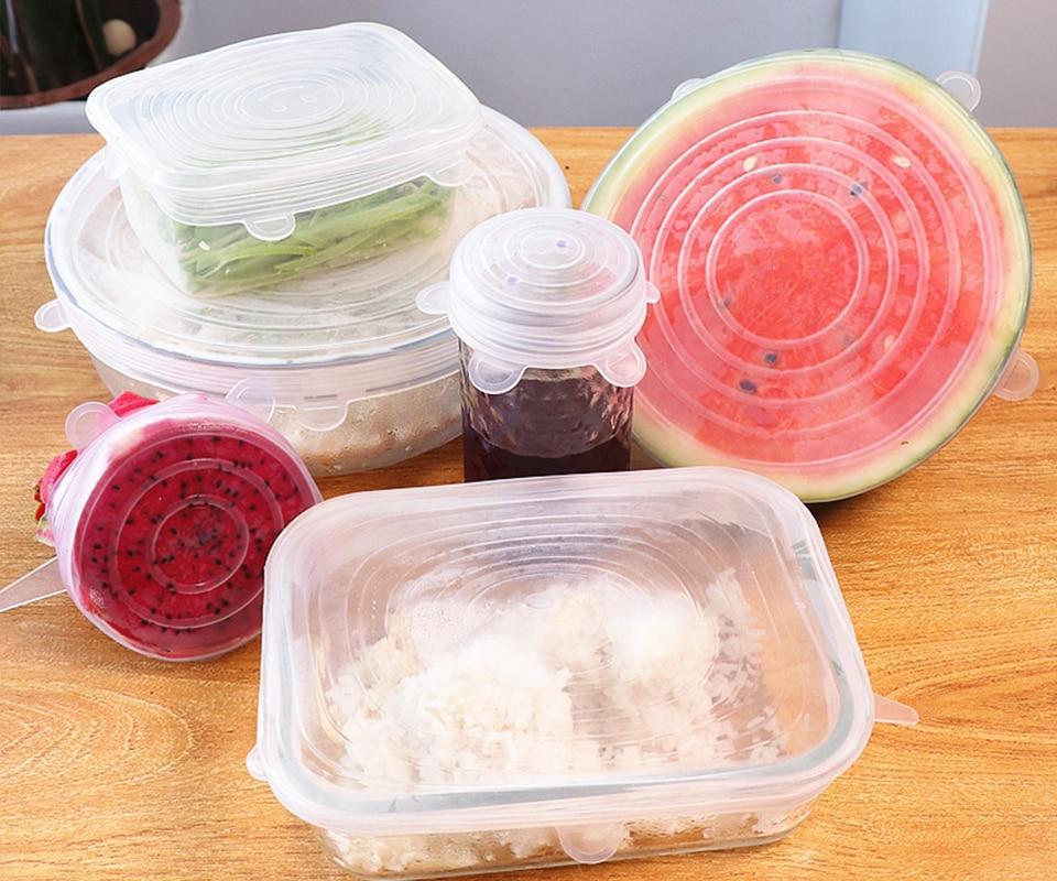 6 Pack: Universal Silicone Stretch Fit Food Storage Lids - BPA Free