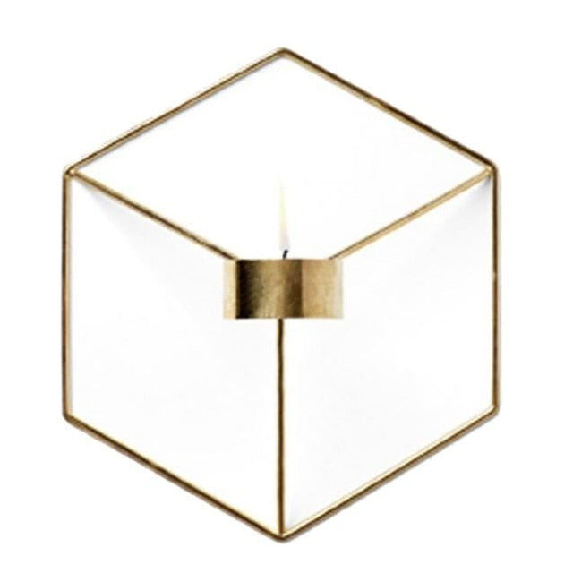 21cm Candle Holders Nordic Style 3D Geometric Candlestick Metal Wall Candle Holder Sconce Matching Small Tealight Home Ornaments