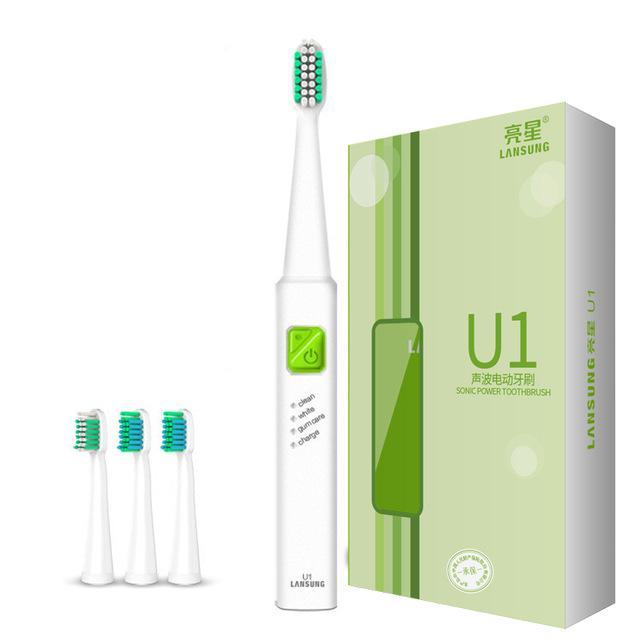 Ultrasonic Electric USB Rechargeable Toothbrush with 4 Replacement Heads
