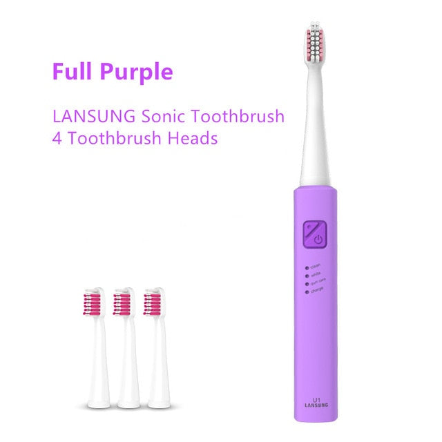 Ultrasonic Electric USB Rechargeable Toothbrush with 4 Replacement Heads