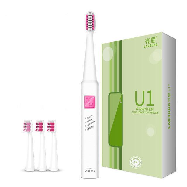 Ultrasonic Electric USB Rechargeable Toothbrush with 4 Replacement Heads