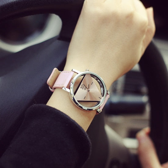 Women's Novelty Hollowed Triangular Dial Wrist Watch