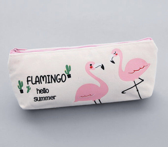 Pink Cartoon Flamingo Pencil Case